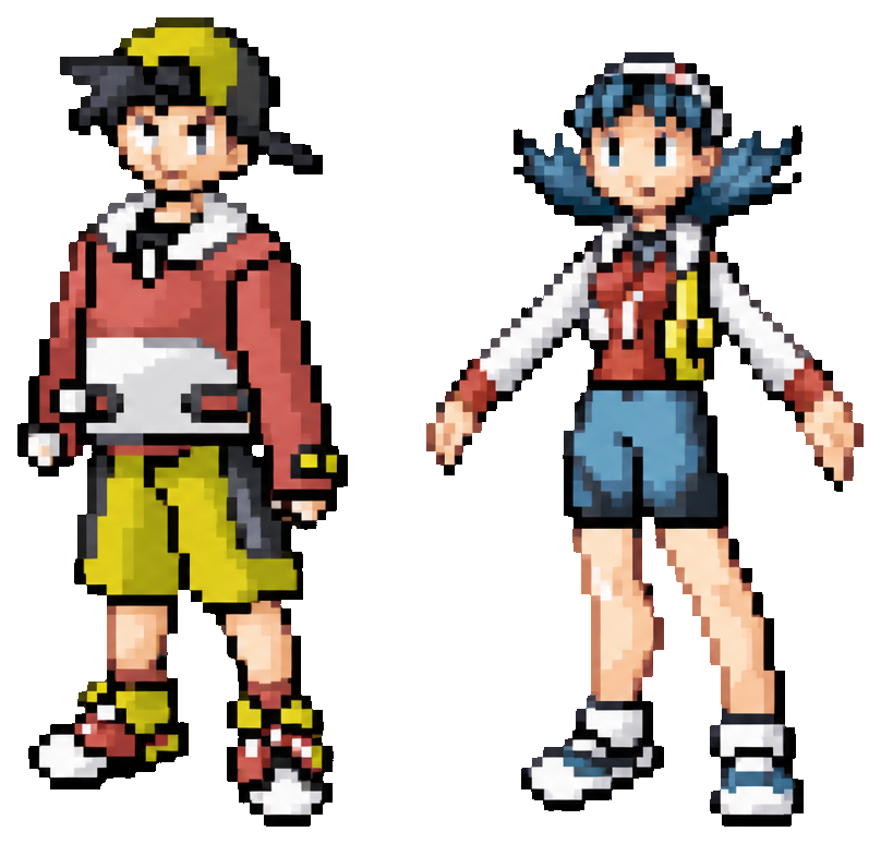 Protagonistas masculino y femenino de Pokémon Liquid Crystal